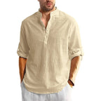 New Men's Linen Cotton Tshirts Long Sleeve Button Up Shirts Henley Beach Shirts Hawaiian T Shirts for Men Breathable Tops - StepByStepNow