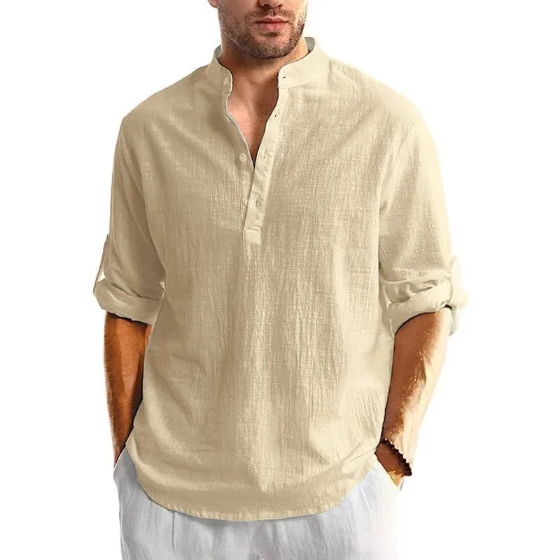 New Men's Linen Cotton Tshirts Long Sleeve Button Up Shirts Henley Beach Shirts Hawaiian T Shirts for Men Breathable Tops - StepByStepNow