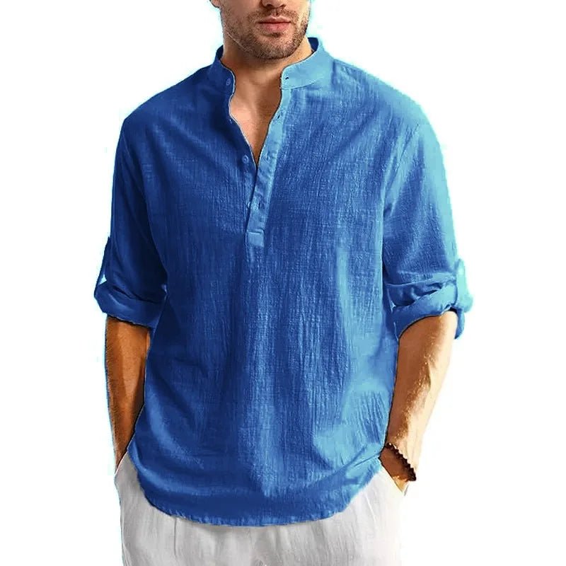 New Men's Linen Cotton Tshirts Long Sleeve Button Up Shirts Henley Beach Shirts Hawaiian T Shirts for Men Breathable Tops - StepByStepNow
