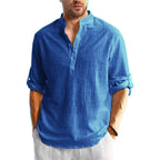 New Men's Linen Cotton Tshirts Long Sleeve Button Up Shirts Henley Beach Shirts Hawaiian T Shirts for Men Breathable Tops - StepByStepNow