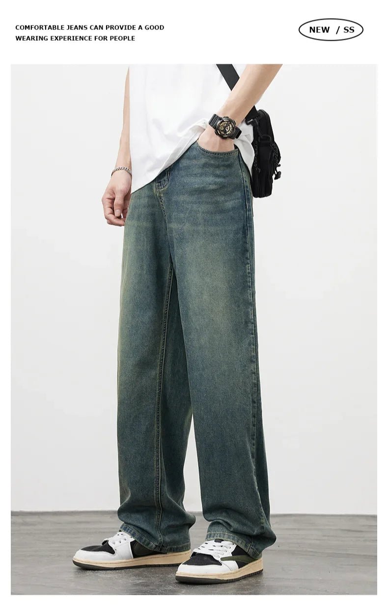 Jeans vintage casual da uomo con tessuto morbido di alta qualità e stile baggy coreano - StepByStepNow