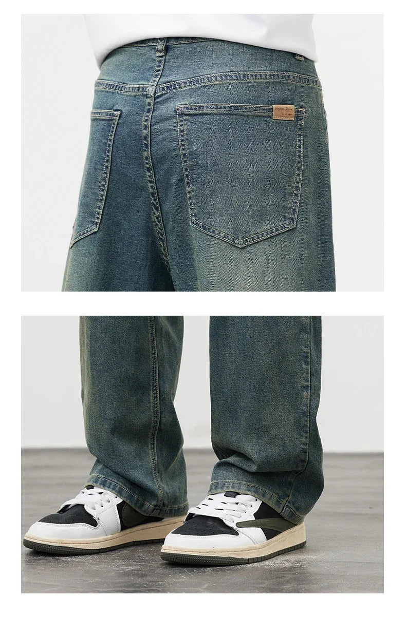 Jeans vintage casual da uomo con tessuto morbido di alta qualità e stile baggy coreano - StepByStepNow