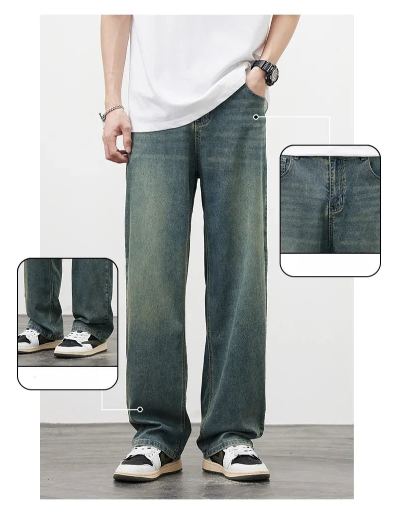 Jeans vintage casual da uomo con tessuto morbido di alta qualità e stile baggy coreano - StepByStepNow