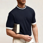 New Men's Stretch Knit T Shirts Casual Short Sleeve Summer Top Knitted Pullover Shirts Crewneck Contrast Knitwear - StepByStepNow