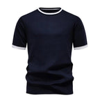 New Men's Stretch Knit T Shirts Casual Short Sleeve Summer Top Knitted Pullover Shirts Crewneck Contrast Knitwear - StepByStepNow