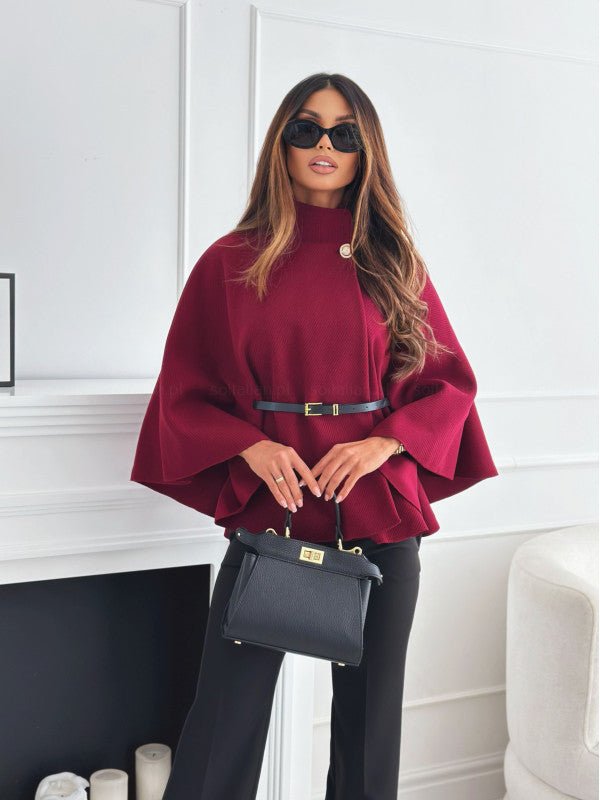 New Stand Collar Batwing Sleeves Cloak Top With Belt Ins Fashion Temperament Jacket Woolen Sweater Outwear For Women Clothing - StepByStepNow