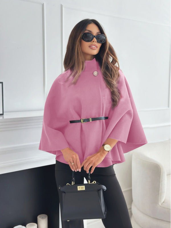 New Stand Collar Batwing Sleeves Cloak Top With Belt Ins Fashion Temperament Jacket Woolen Sweater Outwear For Women Clothing - StepByStepNow