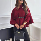 New Stand Collar Batwing Sleeves Cloak Top With Belt Ins Fashion Temperament Jacket Woolen Sweater Outwear For Women Clothing - StepByStepNow