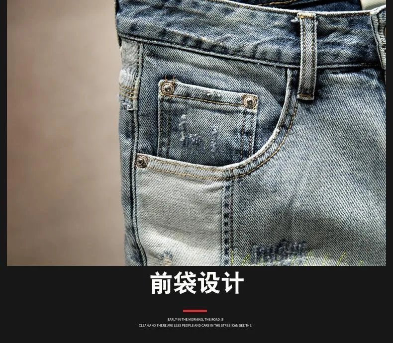 New Summer Fashion Trendy American Retro Straight Leg Stretch Denim Shorts Men's Casual Loose Sports High Quality Shorts - StepByStepNow