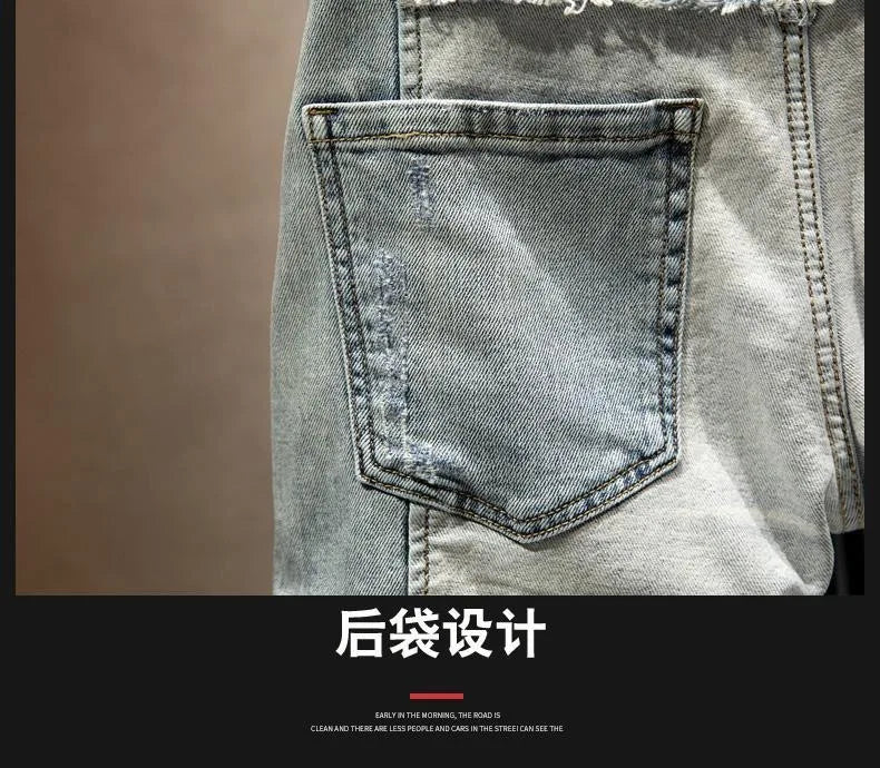 New Summer Fashion Trendy American Retro Straight Leg Stretch Denim Shorts Men's Casual Loose Sports High Quality Shorts - StepByStepNow