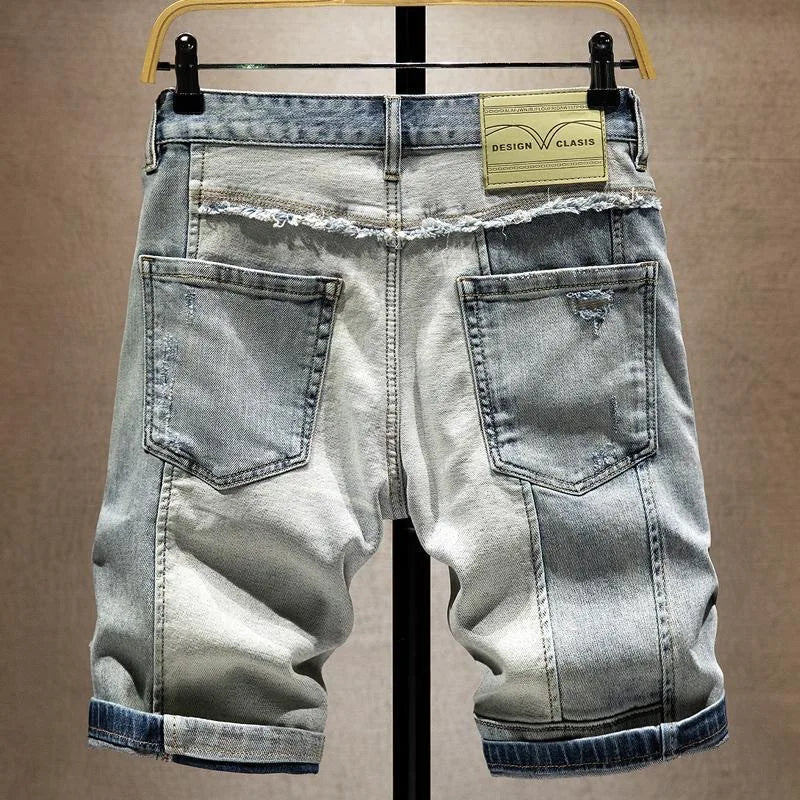 New Summer Fashion Trendy American Retro Straight Leg Stretch Denim Shorts Men's Casual Loose Sports High Quality Shorts - StepByStepNow