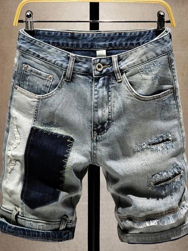 New Summer Fashion Trendy American Retro Straight Leg Stretch Denim Shorts Men's Casual Loose Sports High Quality Shorts - StepByStepNow