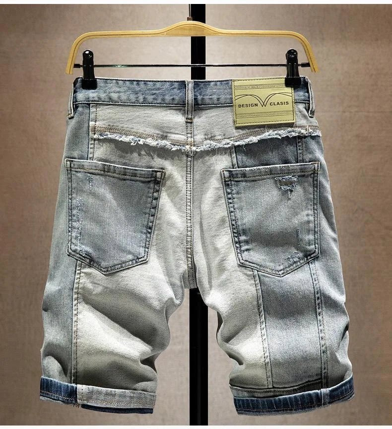 New Summer Fashion Trendy American Retro Straight Leg Stretch Denim Shorts Men's Casual Loose Sports High Quality Shorts - StepByStepNow