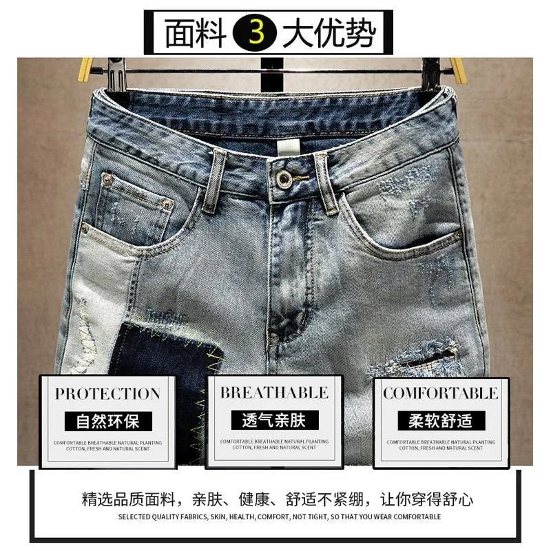 New Summer Fashion Trendy American Retro Straight Leg Stretch Denim Shorts Men's Casual Loose Sports High Quality Shorts - StepByStepNow