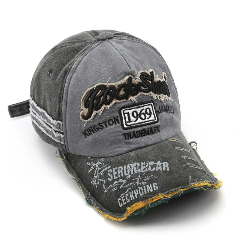 New washed fabric trendy distressed 1969 baseball cap beveled brim sun hat, unique sun protection hat - StepByStepNow