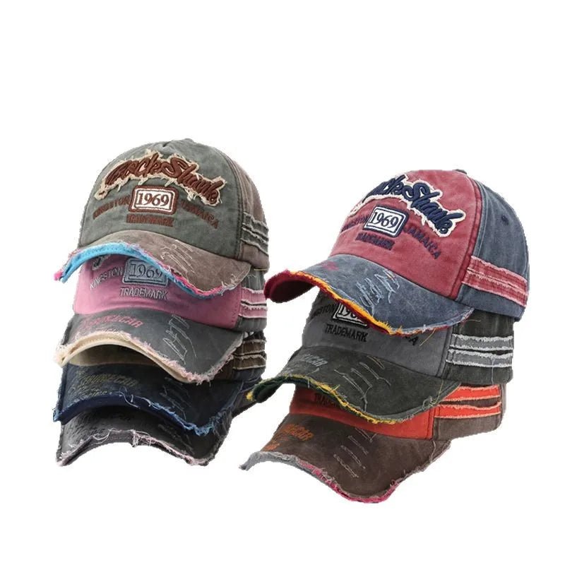 New washed fabric trendy distressed 1969 baseball cap beveled brim sun hat, unique sun protection hat - StepByStepNow