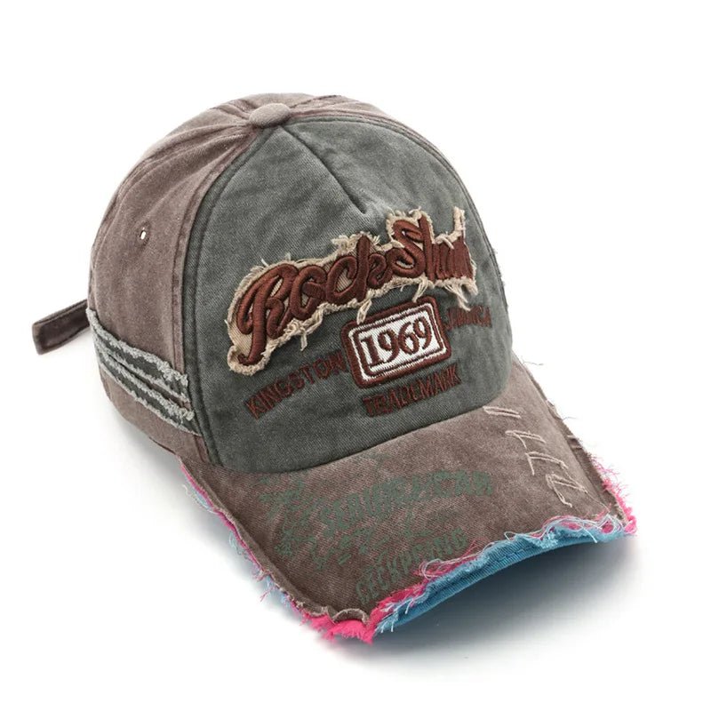 New washed fabric trendy distressed 1969 baseball cap beveled brim sun hat, unique sun protection hat - StepByStepNow