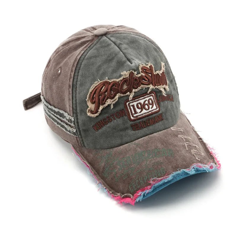 New washed fabric trendy distressed 1969 baseball cap beveled brim sun hat, unique sun protection hat - StepByStepNow