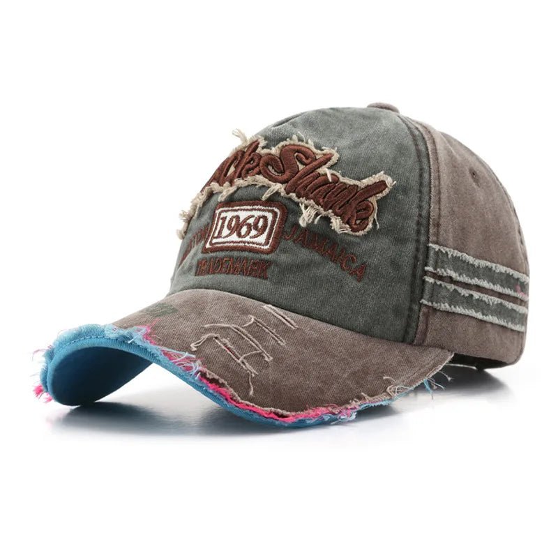 New washed fabric trendy distressed 1969 baseball cap beveled brim sun hat, unique sun protection hat - StepByStepNow