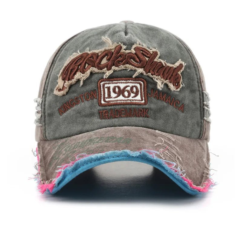 New washed fabric trendy distressed 1969 baseball cap beveled brim sun hat, unique sun protection hat - StepByStepNow