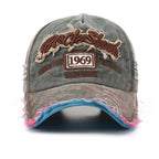 New washed fabric trendy distressed 1969 baseball cap beveled brim sun hat, unique sun protection hat - StepByStepNow