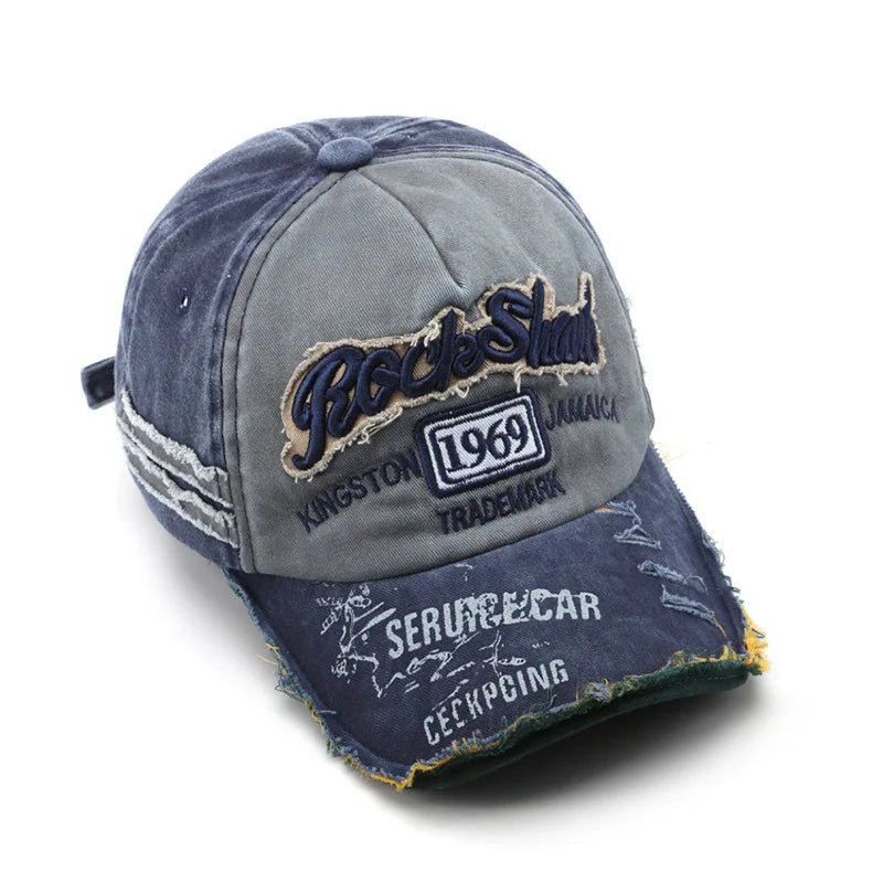 New washed fabric trendy distressed 1969 baseball cap beveled brim sun hat, unique sun protection hat - StepByStepNow