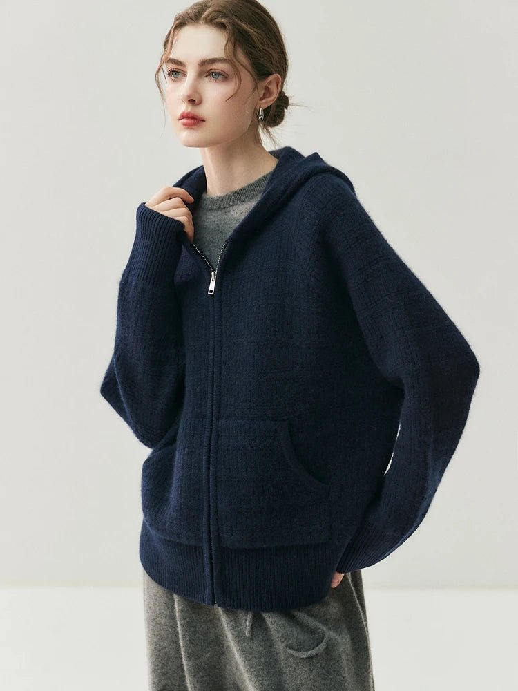 Nuovo cardigan con cappuccio lavorato a maglia in cashmere 100% da donna di alta qualità Cappotto con cerniera autunno inverno Maglione spesso comfort casual di lusso - StepByStepNow
