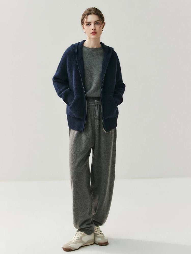 Nuovo cardigan con cappuccio lavorato a maglia in cashmere 100% da donna di alta qualità Cappotto con cerniera autunno inverno Maglione spesso comfort casual di lusso - StepByStepNow