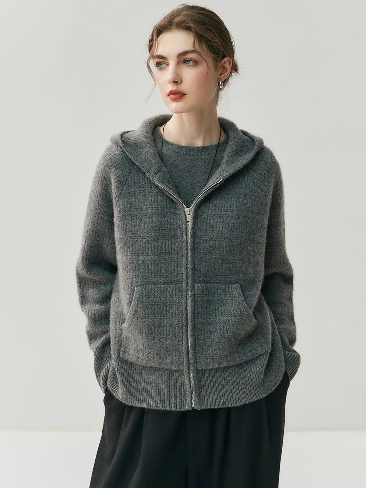 Nuovo cardigan con cappuccio lavorato a maglia in cashmere 100% da donna di alta qualità Cappotto con cerniera autunno inverno Maglione spesso comfort casual di lusso - StepByStepNow