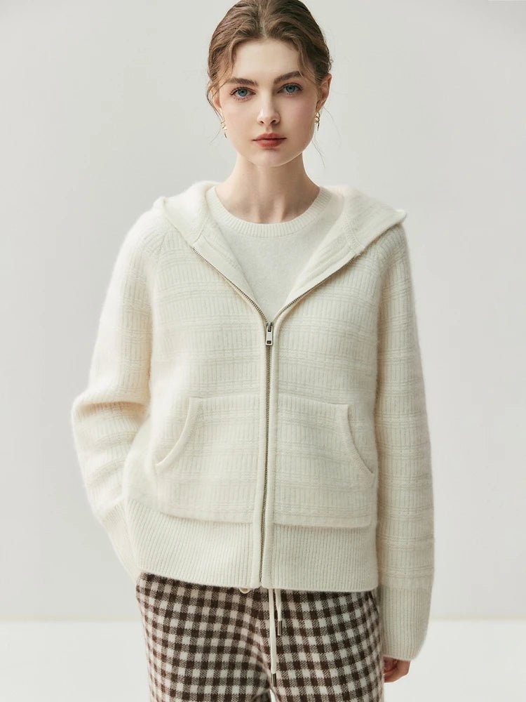 Nuovo cardigan con cappuccio lavorato a maglia in cashmere 100% da donna di alta qualità Cappotto con cerniera autunno inverno Maglione spesso comfort casual di lusso - StepByStepNow