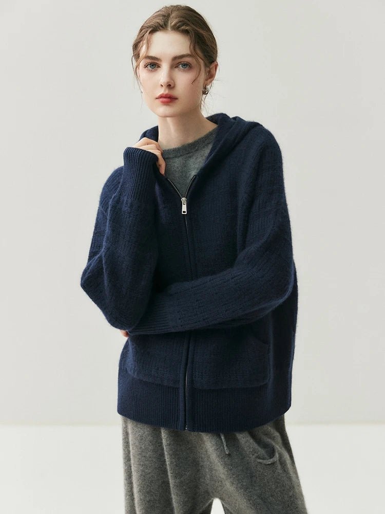 Nuovo cardigan con cappuccio lavorato a maglia in cashmere 100% da donna di alta qualità Cappotto con cerniera autunno inverno Maglione spesso comfort casual di lusso - StepByStepNow