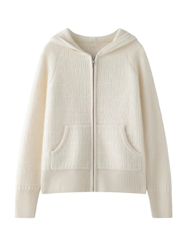 Nuovo cardigan con cappuccio lavorato a maglia in cashmere 100% da donna di alta qualità Cappotto con cerniera autunno inverno Maglione spesso comfort casual di lusso - StepByStepNow