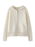 Nuovo cardigan con cappuccio lavorato a maglia in cashmere 100% da donna di alta qualità Cappotto con cerniera autunno inverno Maglione spesso comfort casual di lusso - StepByStepNow