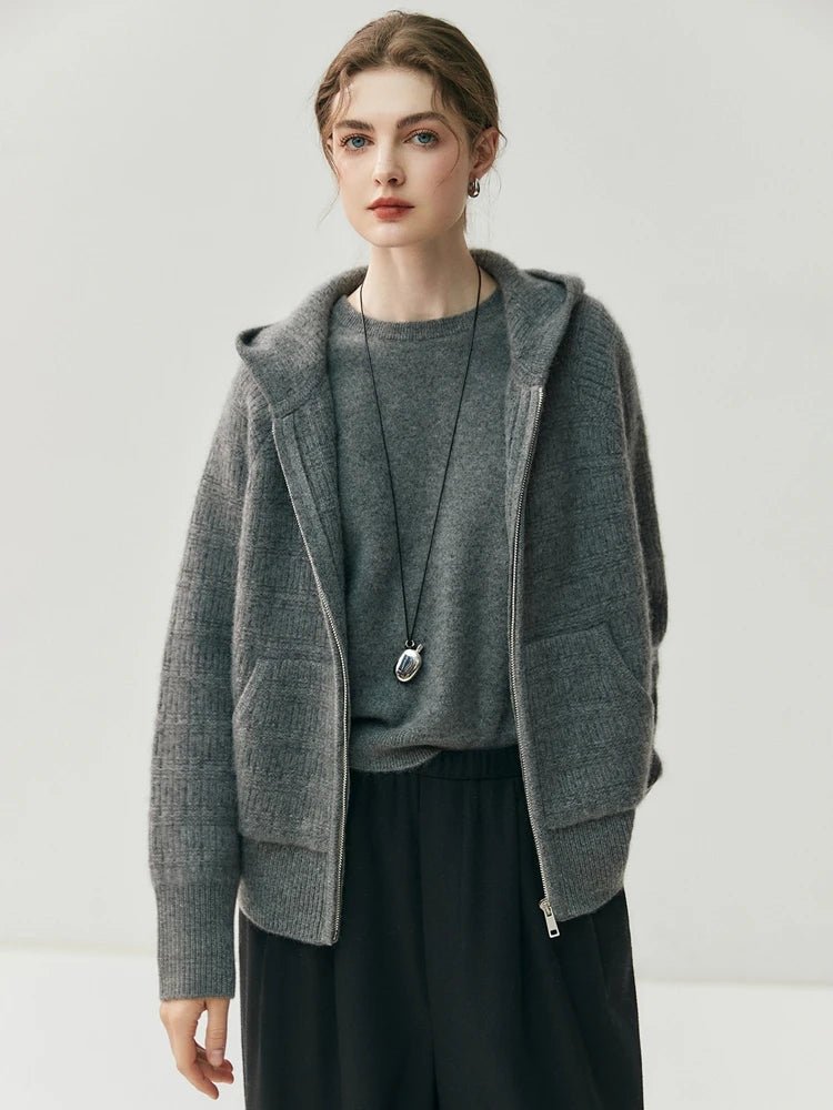 Nuovo cardigan con cappuccio lavorato a maglia in cashmere 100% da donna di alta qualità Cappotto con cerniera autunno inverno Maglione spesso comfort casual di lusso - StepByStepNow