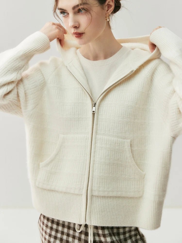 Nuovo cardigan con cappuccio lavorato a maglia in cashmere 100% da donna di alta qualità Cappotto con cerniera autunno inverno Maglione spesso comfort casual di lusso - StepByStepNow