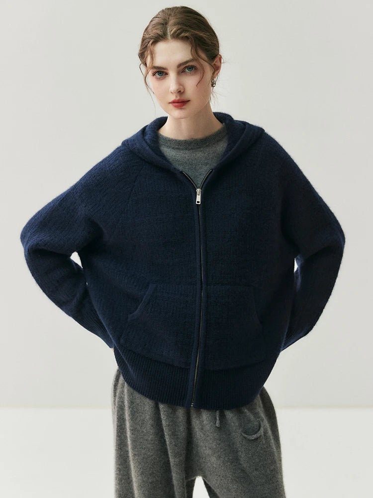 Nuovo cardigan con cappuccio lavorato a maglia in cashmere 100% da donna di alta qualità Cappotto con cerniera autunno inverno Maglione spesso comfort casual di lusso - StepByStepNow