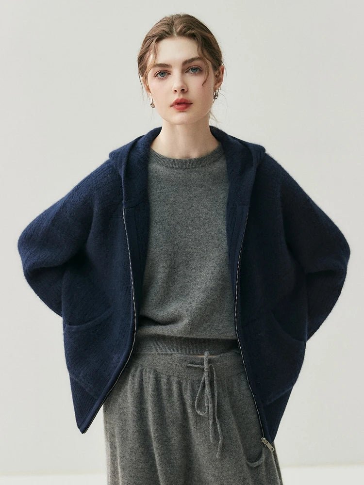 Nuovo cardigan con cappuccio lavorato a maglia in cashmere 100% da donna di alta qualità Cappotto con cerniera autunno inverno Maglione spesso comfort casual di lusso - StepByStepNow