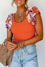 Orange Ribbed Knit Tiered Ruffled Sleeve Bodysuit - StepByStep