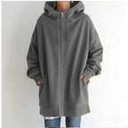 Oversized S - 5XL Women Loose Hooded Coats Autumn Female Tie Collar Long Sleeve Zipper Up Add Velvet Long Sweatshirt - StepByStepNow
