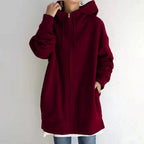Oversized S - 5XL Women Loose Hooded Coats Autumn Female Tie Collar Long Sleeve Zipper Up Add Velvet Long Sweatshirt - StepByStepNow