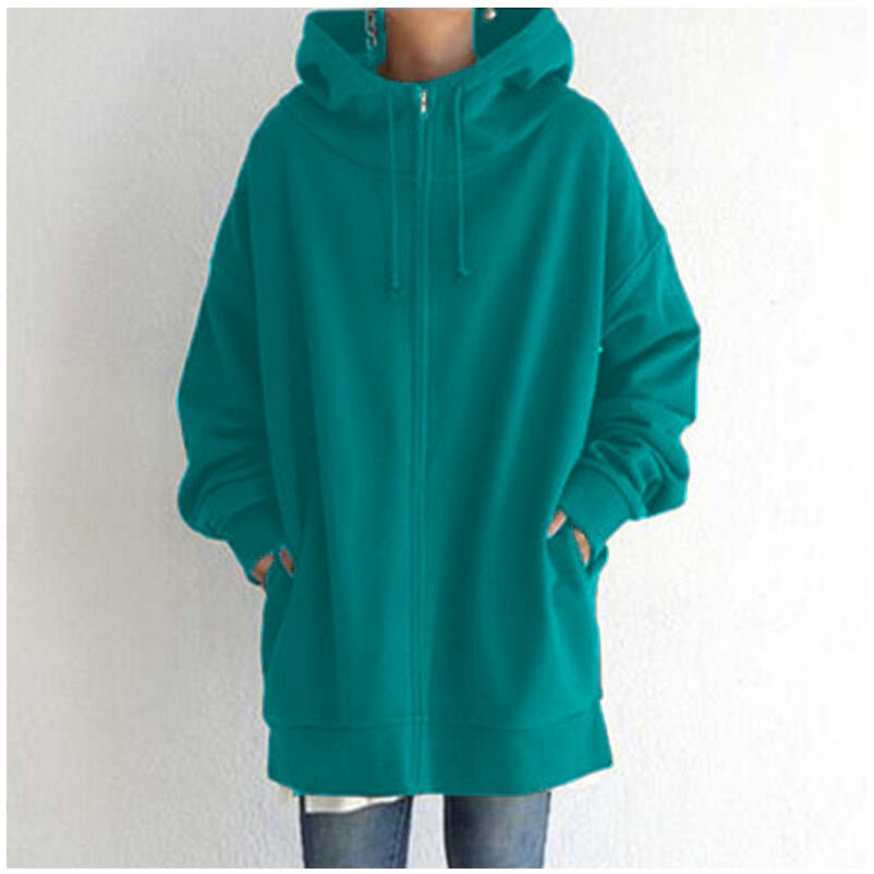 Oversized S - 5XL Women Loose Hooded Coats Autumn Female Tie Collar Long Sleeve Zipper Up Add Velvet Long Sweatshirt - StepByStepNow