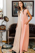 Oversized Sleeveless Wide Leg Jumpsuit - Orange Stripe - StepByStep