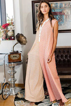 Oversized Sleeveless Wide Leg Jumpsuit - Orange Stripe - StepByStep