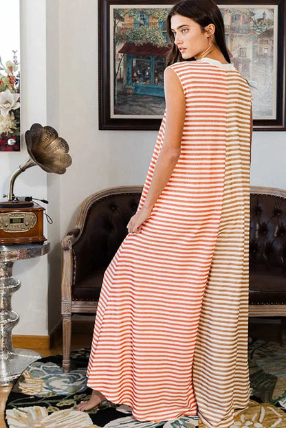 Oversized Sleeveless Wide Leg Jumpsuit - Orange Stripe - StepByStep