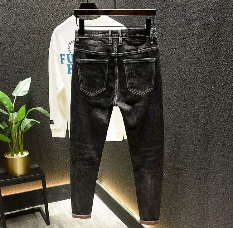 Pantaloni con fori Jeans attillati attillati da uomo pantaloni da Cowboy da uomo rotti neri strappati Slim Fit Designer primavera autunno Xs - StepByStep