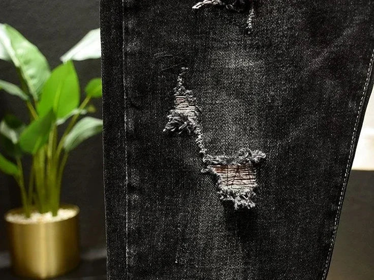 Pantaloni con fori Jeans attillati attillati da uomo pantaloni da Cowboy da uomo rotti neri strappati Slim Fit Designer primavera autunno Xs - StepByStep