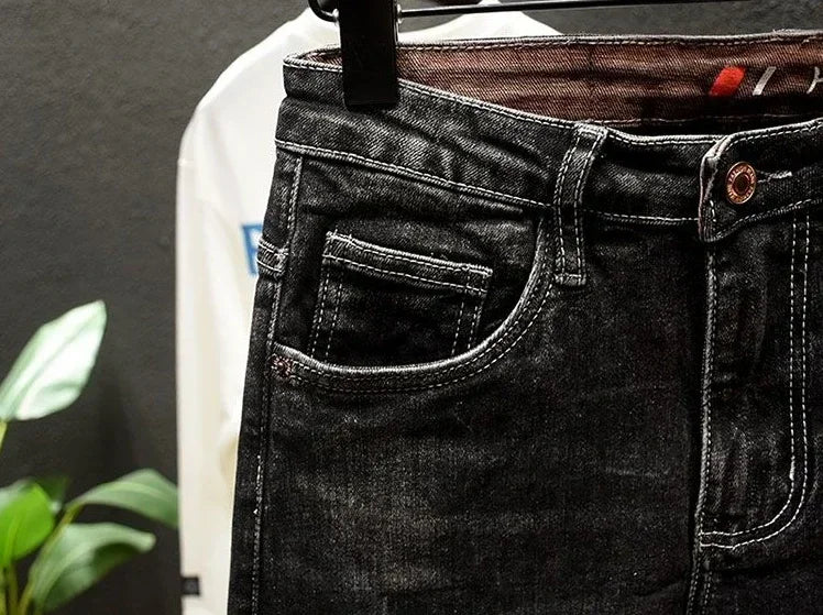 Pantaloni con fori Jeans attillati attillati da uomo pantaloni da Cowboy da uomo rotti neri strappati Slim Fit Designer primavera autunno Xs - StepByStep