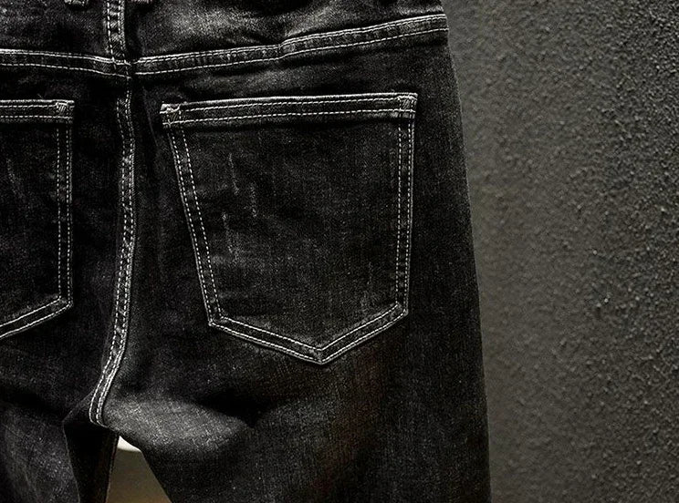 Pantaloni con fori Jeans attillati attillati da uomo pantaloni da Cowboy da uomo rotti neri strappati Slim Fit Designer primavera autunno Xs - StepByStep