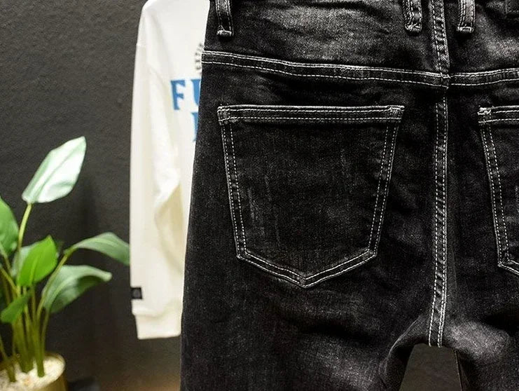 Pantaloni con fori Jeans attillati attillati da uomo pantaloni da Cowboy da uomo rotti neri strappati Slim Fit Designer primavera autunno Xs - StepByStep