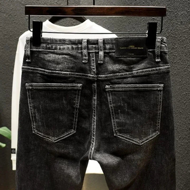 Pantaloni con fori Jeans attillati attillati da uomo pantaloni da Cowboy da uomo rotti neri strappati Slim Fit Designer primavera autunno Xs - StepByStep